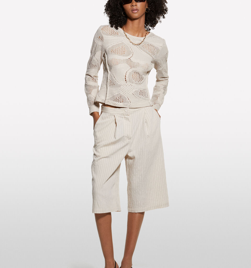 Βερμούδα λευκή κρεμ ριγέ - παντελόνια σορτς γυναικεία - Λευκο Κρεμ | Sisley image number 1